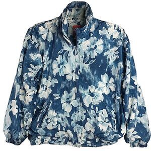 Vintage Active Studio Women's Size M Windbreaker Blue Floral Front Zip